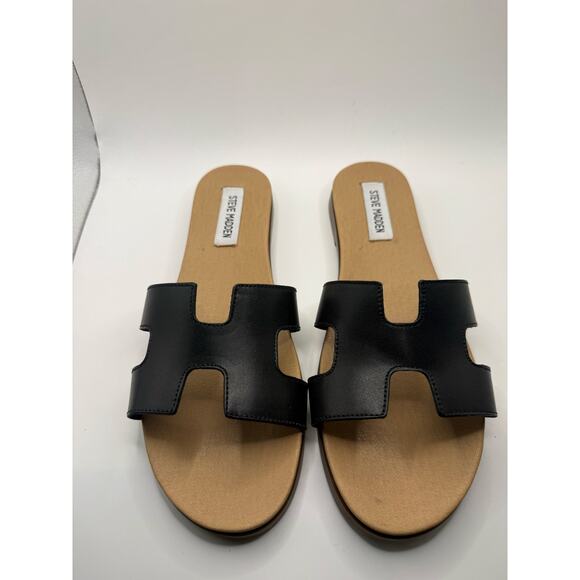 Steve Madden Women’s Black Slide Sandals Size 9 Flat Slip On Summer Shoes New - Picture 1 of 6